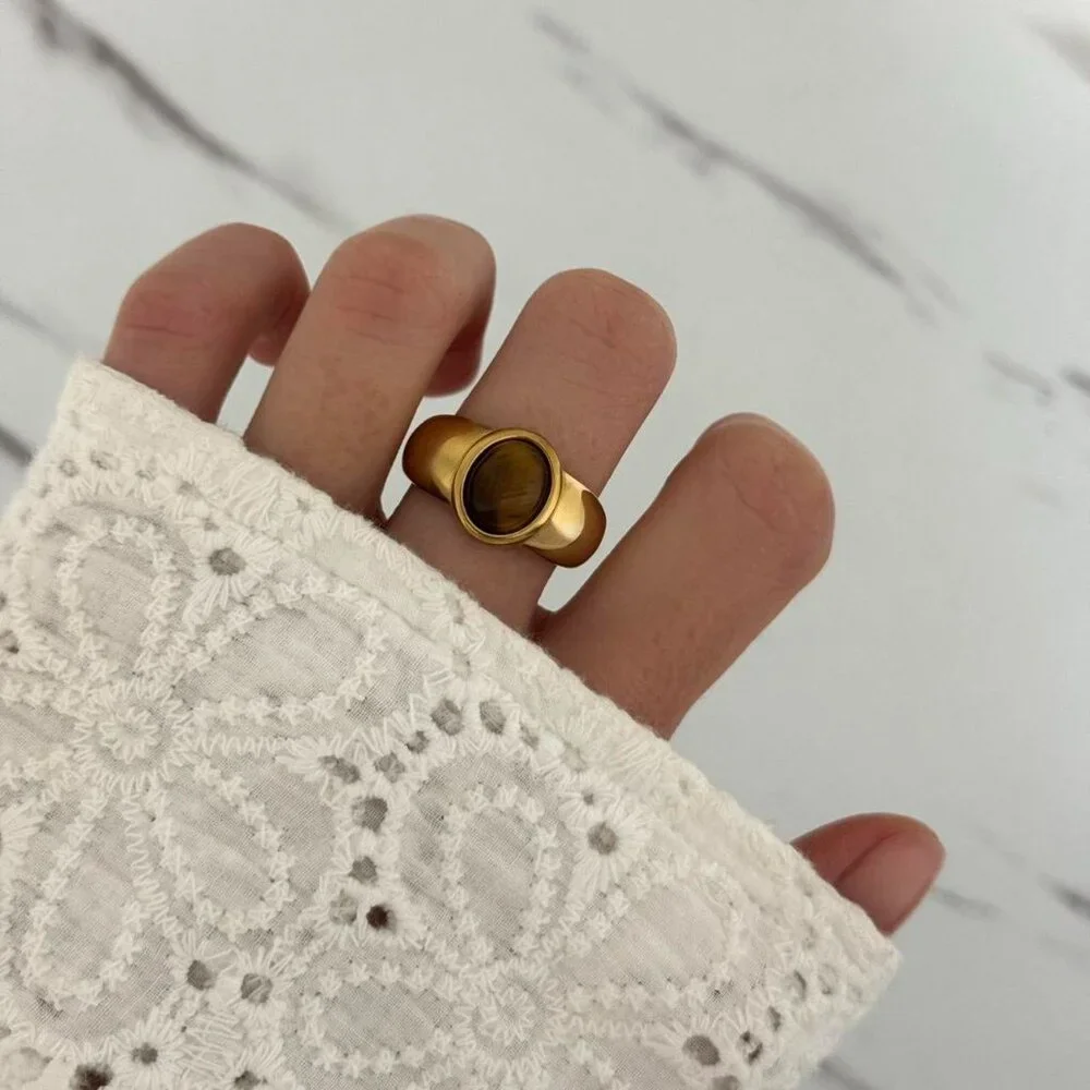 Sku0335‎ Retro Gold/Brown Tiger eye Stone Women Casual Fashion Ring + gift box